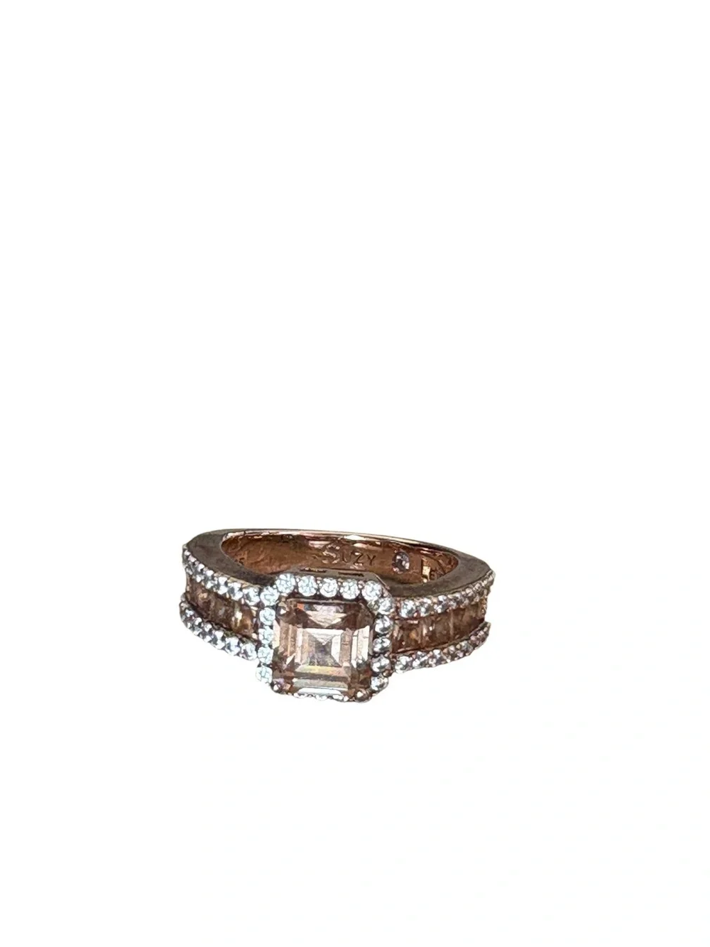 Suzy Levian Rose Sterling Silver Cubic Zirconia Ascher Cut Stone Size 5 Ring